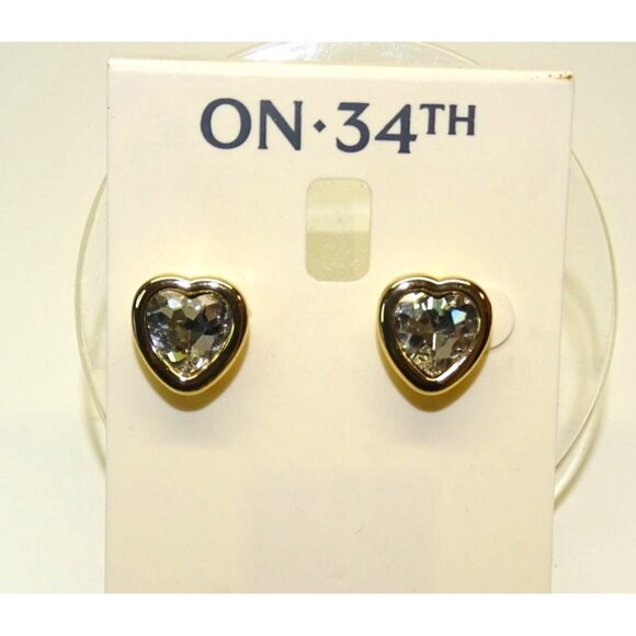 ON 34th Jewelry - Heart-Shaped Gold-Tone Crystal Stud Earrings By ON 34th 12.4mm Diameter For Wome